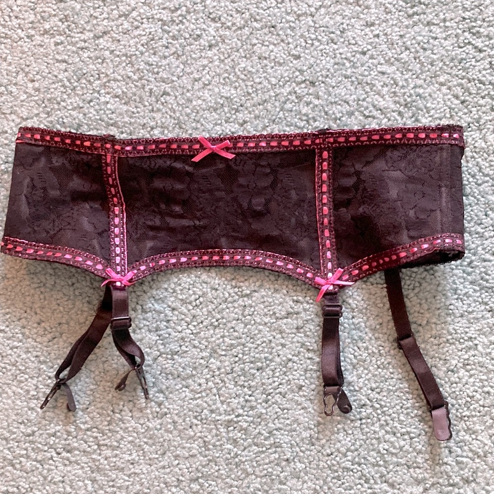 Hot pink and black lace garter belt